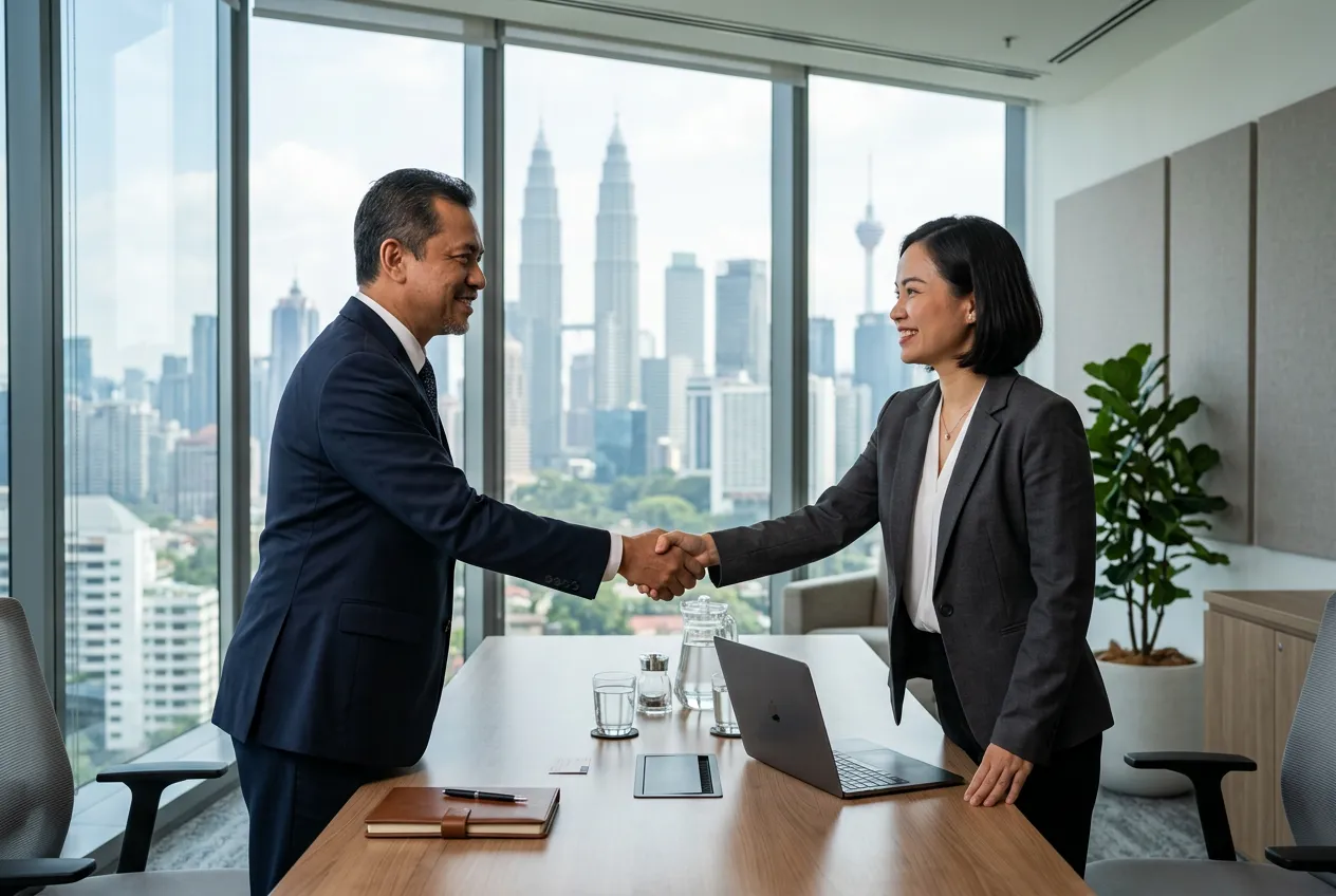 University representative meeting an education consultant in Kuala Lumpur